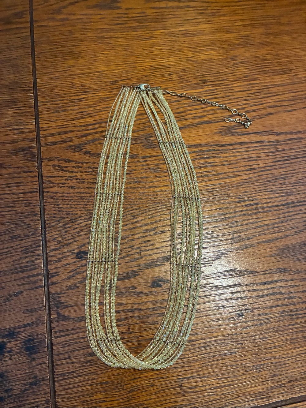 Gold Multi-Strand Beaded Necklace with Adjustable Chain